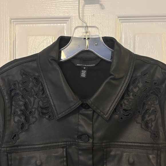 WHBM Black Embroidered Womens coated denim Jacket - Picture 4 of 12